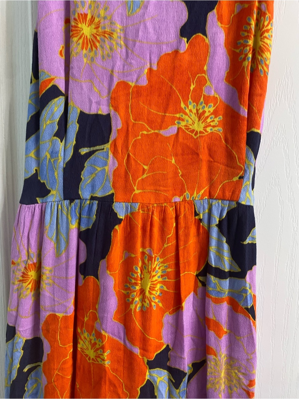 LOFT Full Bloom Cross-Back Floral Maxi Boho Dress Purple Orange Watercolor 10 - Picture 6 of 16